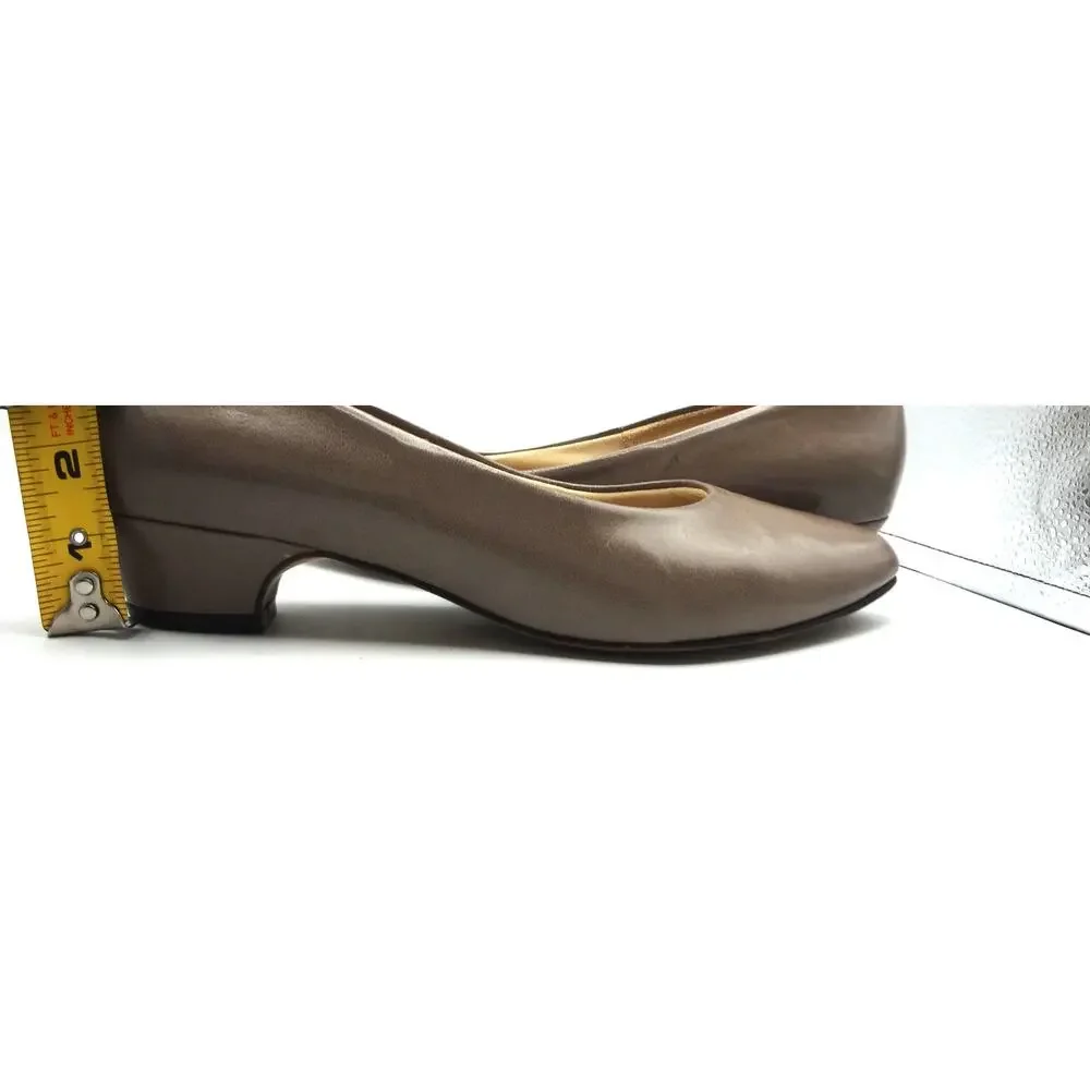 Hush Puppies Light Brown Taupe Leather Pumps Low Heel Round Toe Comfort 9.5M